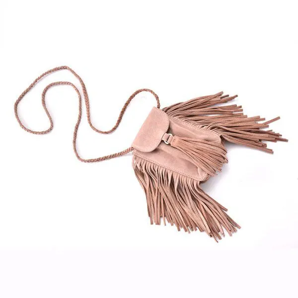 Womens Small Leather Crossbody Boho Bag Fringe Purse for Women