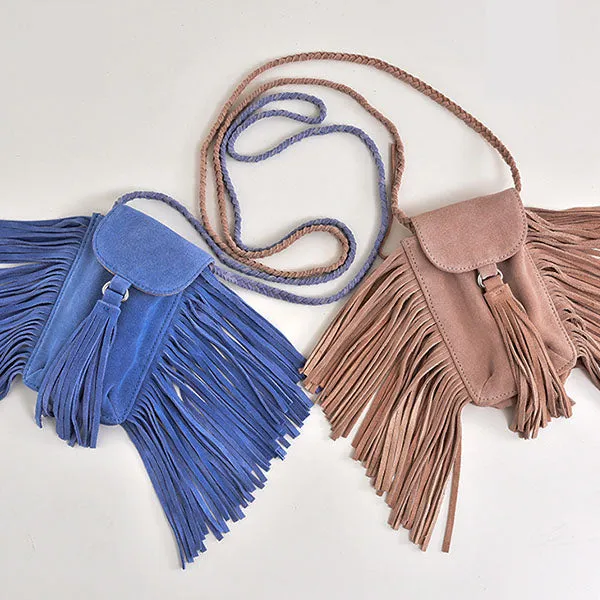 Womens Small Leather Crossbody Boho Bag Fringe Purse for Women