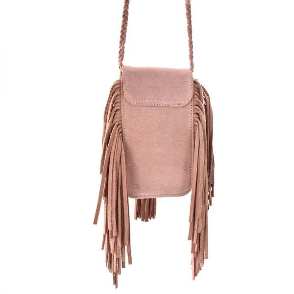 Womens Small Leather Crossbody Boho Bag Fringe Purse for Women